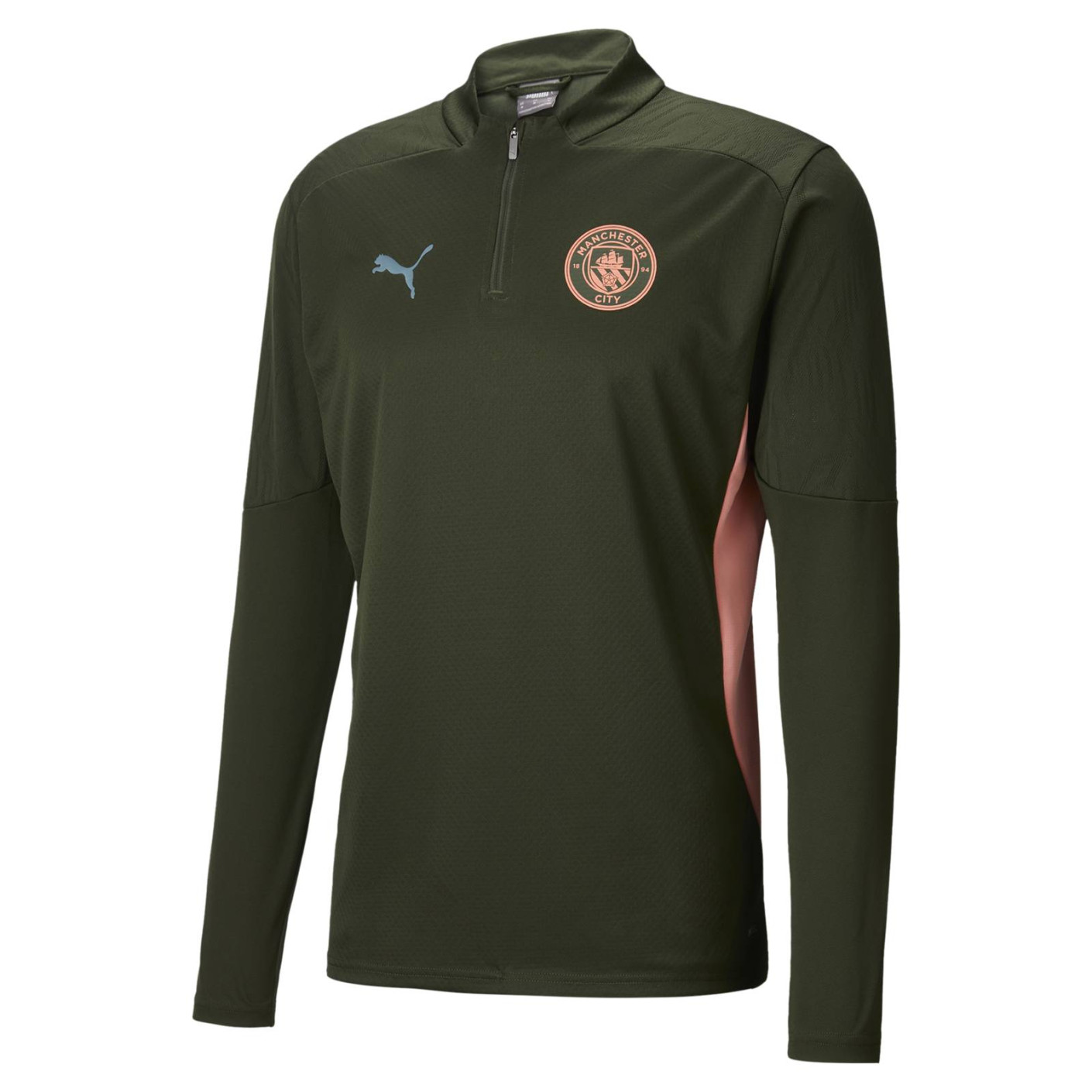 PUMA Manchester City Trainingstrui 1/4-Zip 2024-2025 Olijfgroen Lichtblauw Roze