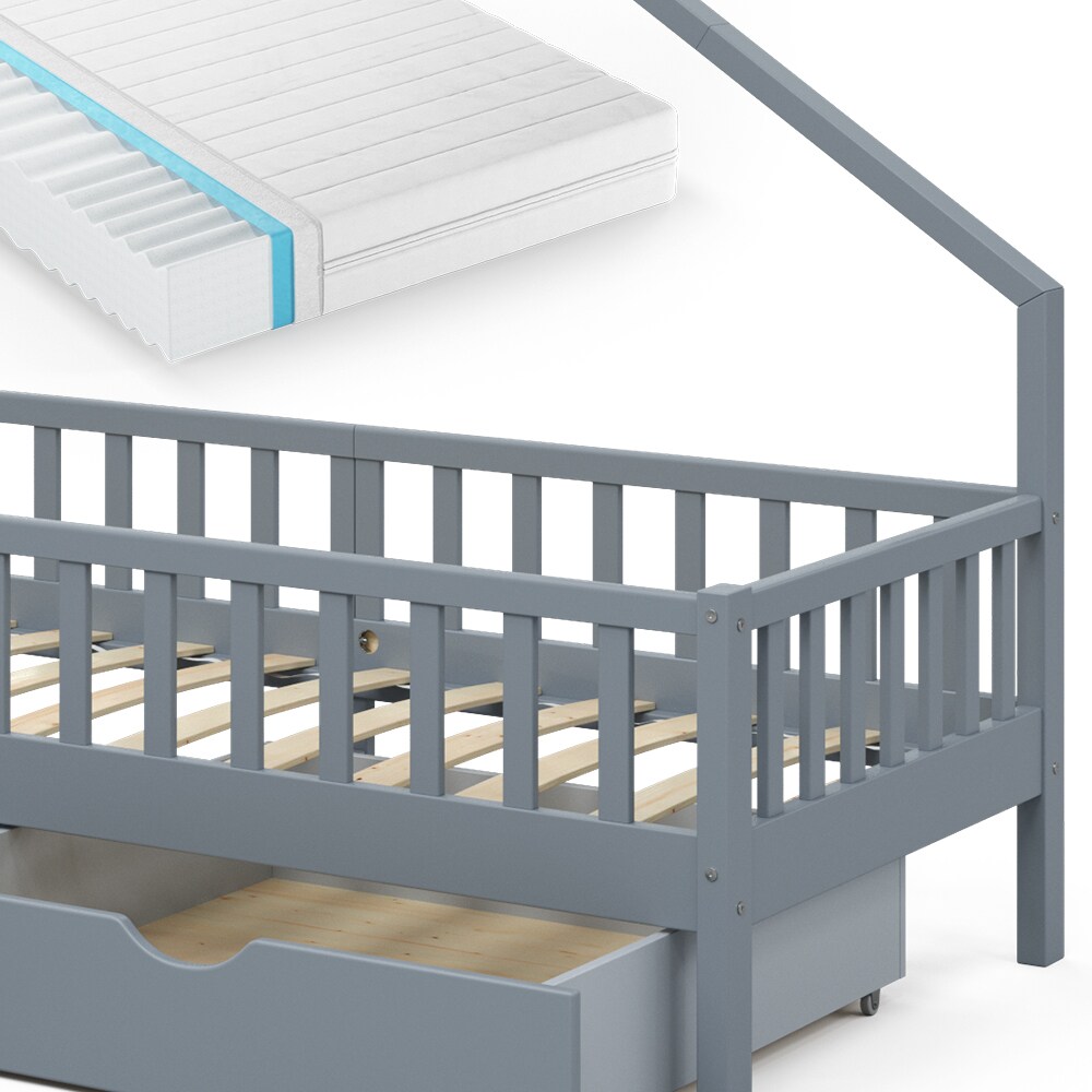 VitaliSpa Hausbett Kinderbett Spielbett Noemi 90x200cm inkl. Matratze Schubladen