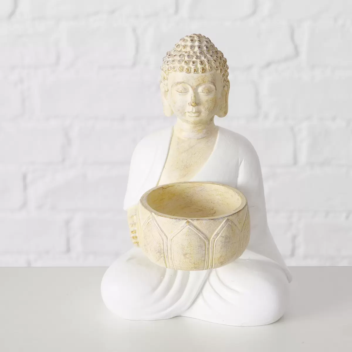 Teelichthalter Buddha Jamory beige,weiss