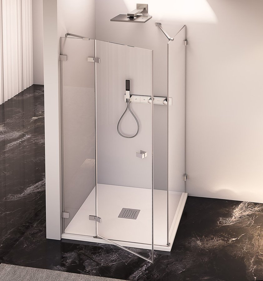 Polysan Fortis Edge hoekcabine met draaideur links helder glas 100x100cm chroom