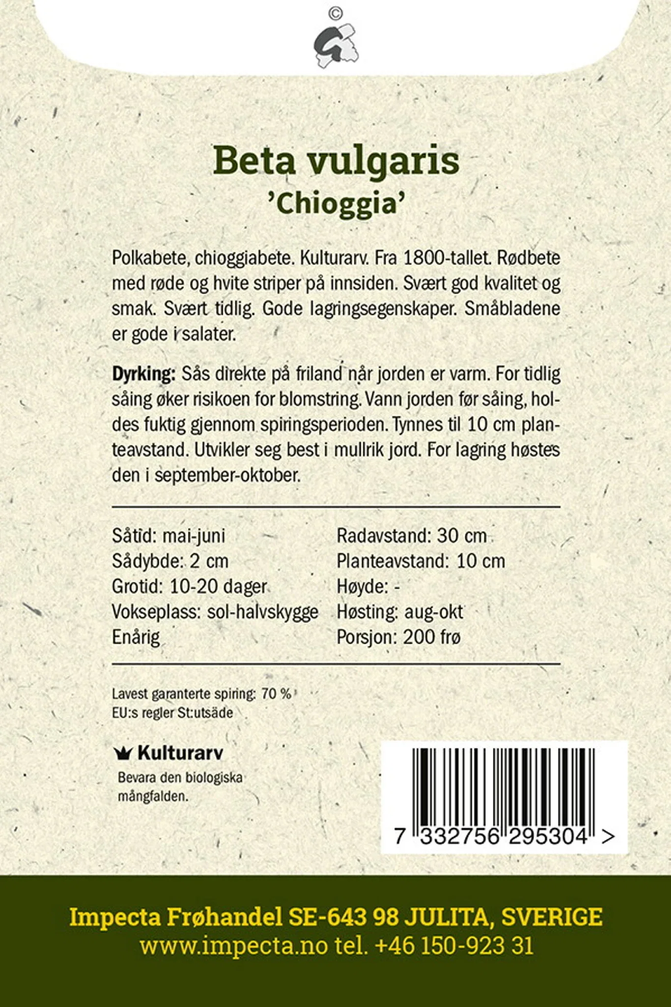 Beta vulgaris 'Chioggia' Rødbete 'Chioggia'