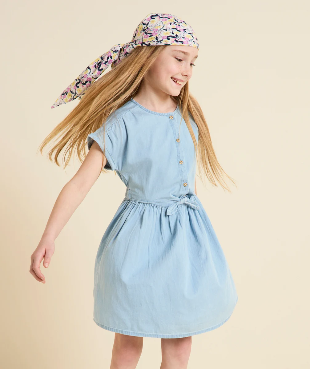 robe manches courtes fille en denim low impact avec noeud