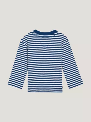 Camiseta de manga comprida estilo universitário com listras.