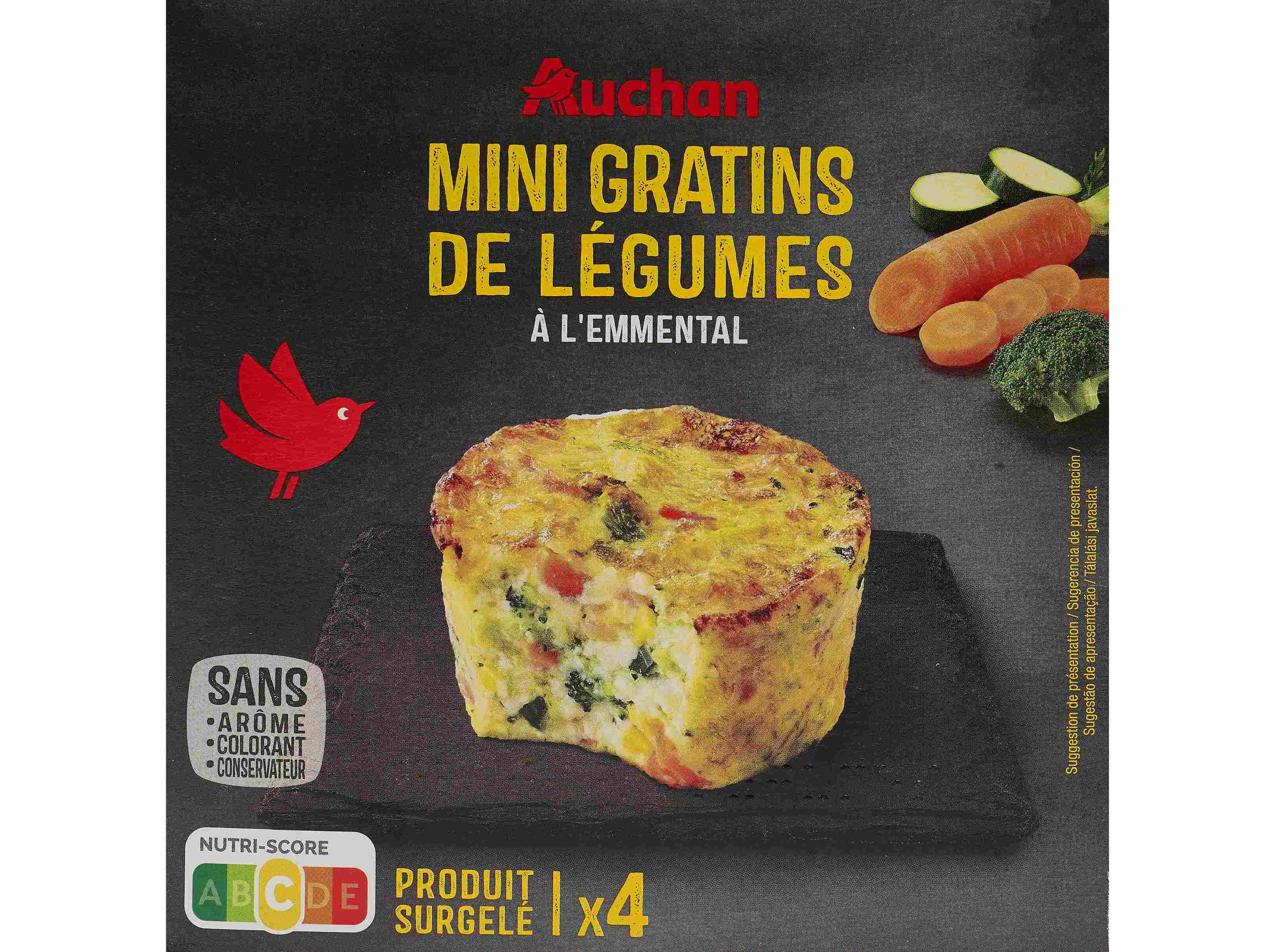 MINI GRATINADOS AUCHAN DE LEGUMES À L'EMMENTAL 480G