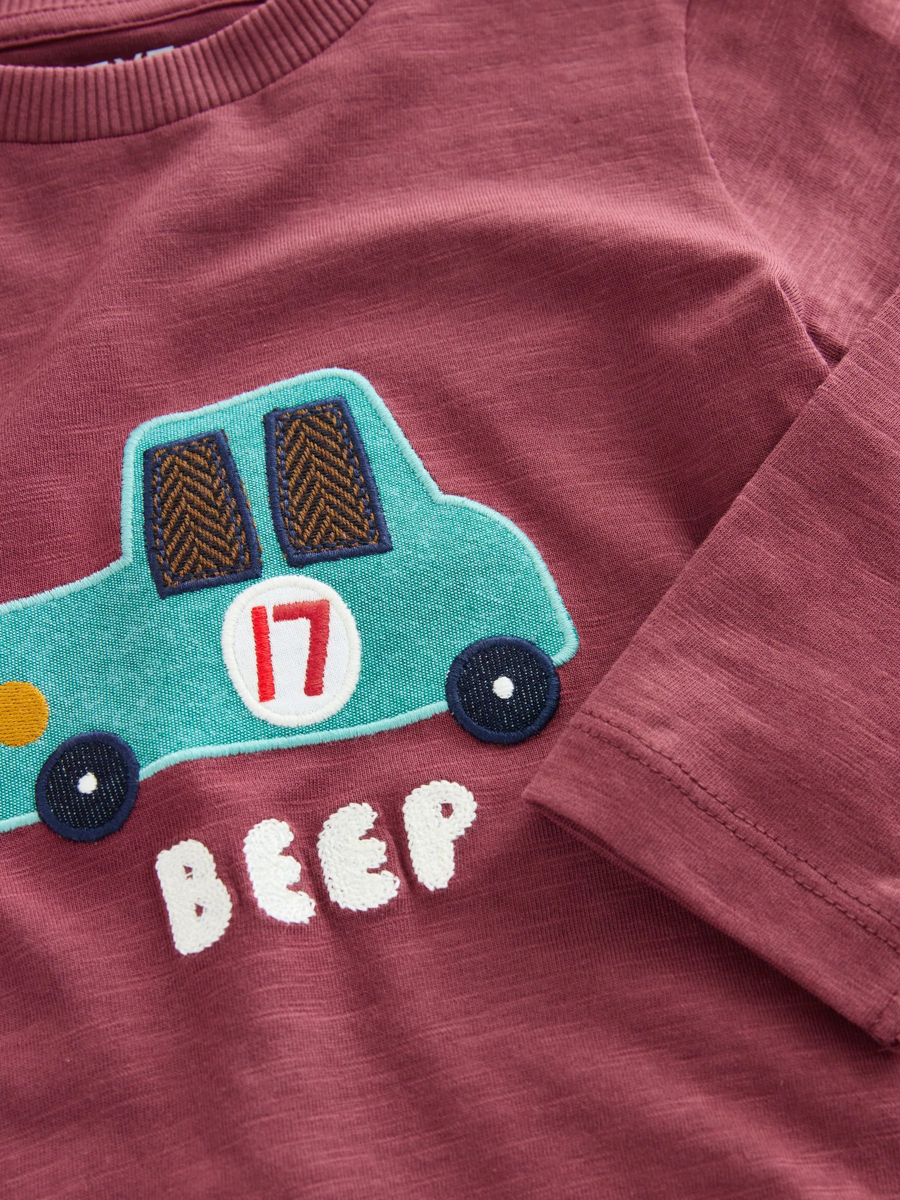 Berry Rood Auto - T-shirt met applicatie en lange mouwen (3 mnd-7 jr)