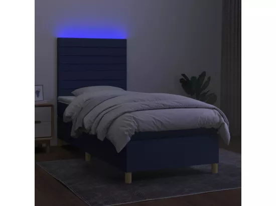 Sommier tapissier avec matelas et LED Bleu 90x190 cm Tissu