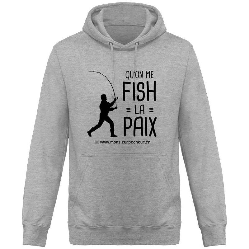 Sweat Homme Monsieur Pêcheur Qu'on Me Fish La Paix - Heather Grey