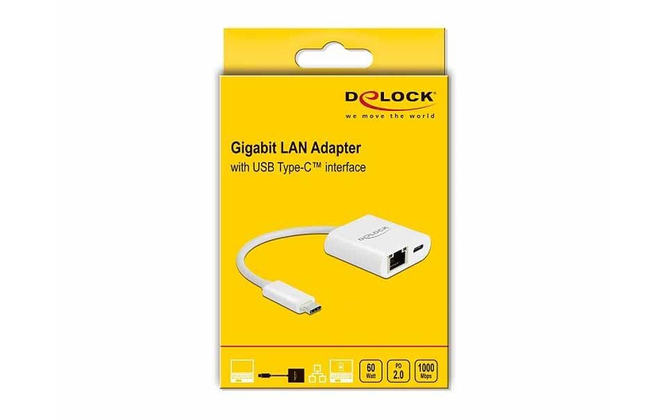 Netzwerk-Adapter 65402 USB-C – RJ45 mit PowerDeliveryUSB Type-C Adapter zu Gigabit LAN 10/100/1000 Mbps mit Power Delivery Anschluss weiss