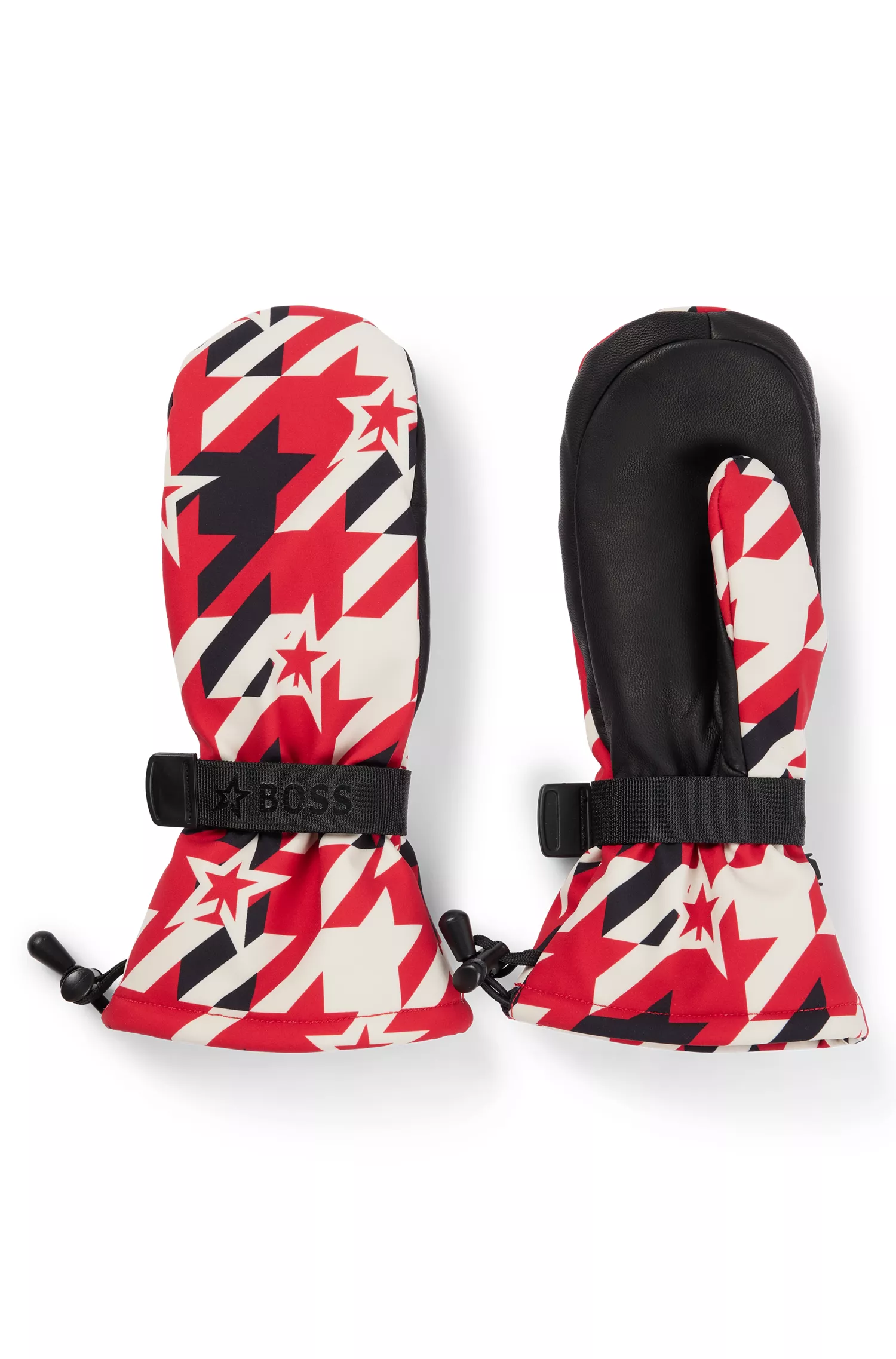 Luvas de esqui BOSS Black-BOSS x Perfect Moment com tira de logotipo e forro de couro.