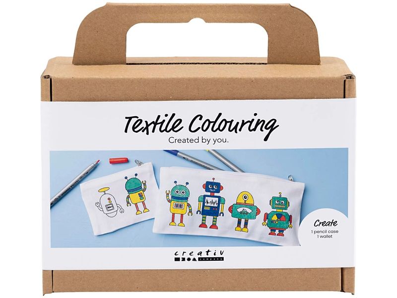 Creativ Company Bastelset Stoff Roboter, Primärfarben Mini Kreativ Set Stoff bemalen