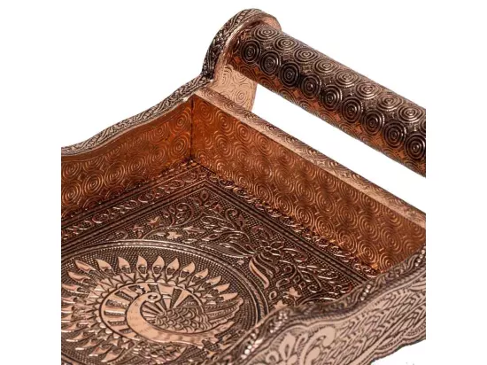 Plateau en métal repoussé couleur cuivre 25x13x6h