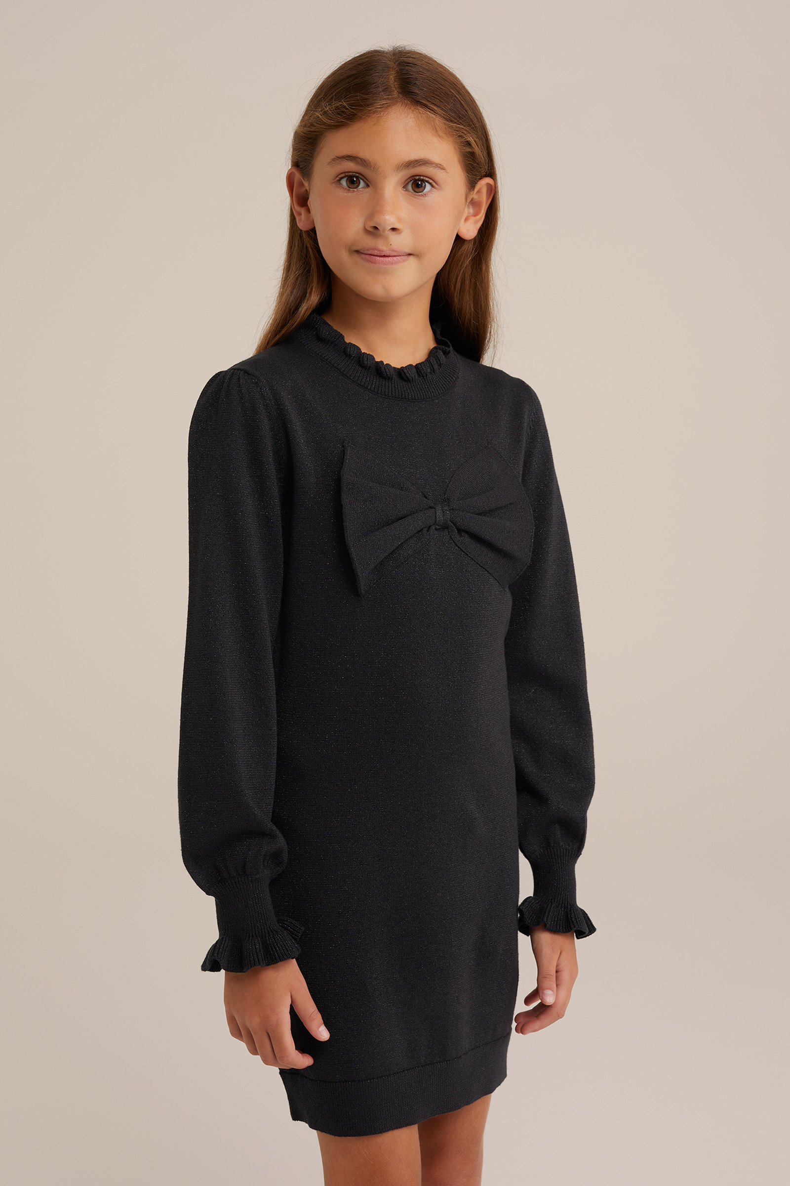 Meisjes gebreide jurk met glittergaren WE Fashion Zwart
