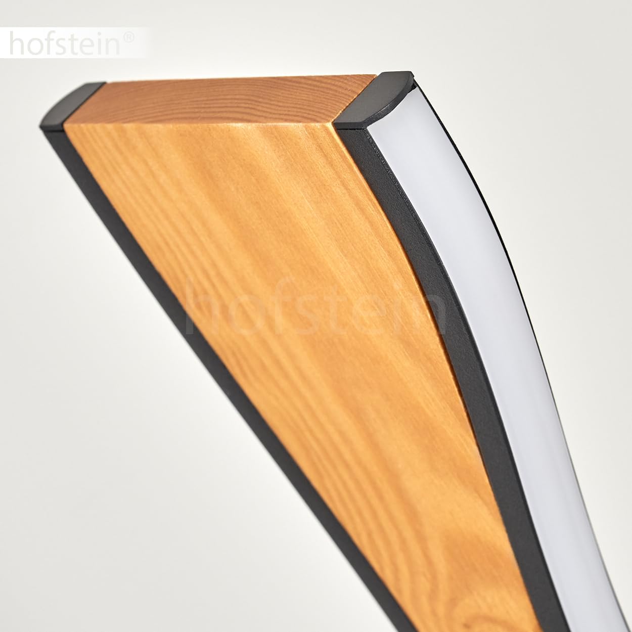 LED Stehleuchte Malling, Stehlampe aus Metall/Holz/Kunststoff in Schwarz/Naturfarben/Weiß, Retro/Vintage-Design mit Schirm aus Holz, dimmbar über Fußschalter, 32 Watt, 1500 Lumen, 3000 Kelvin