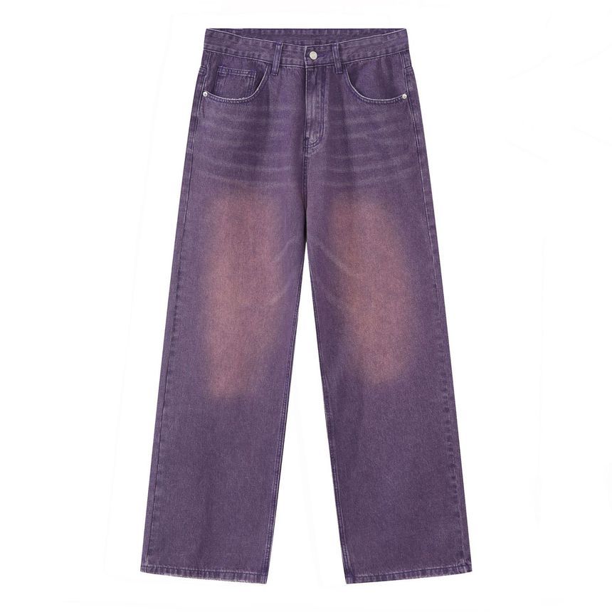 pinkdropper - Mid Rise Washed Wide Leg Jeans