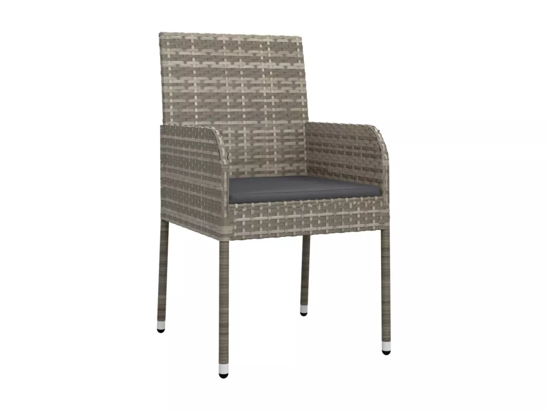 Mobilier à dîner de jardin et coussins 7 pièces gris rotin