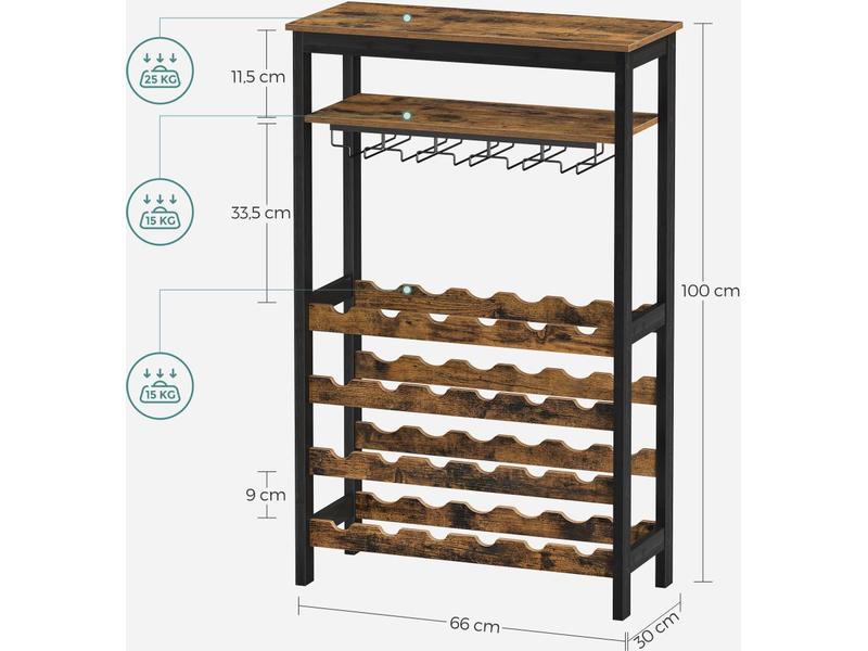 Songmics Weinregal für 24 Flaschen, aus Bambusholz Weinregal im Industrie-Design mit Glashalter