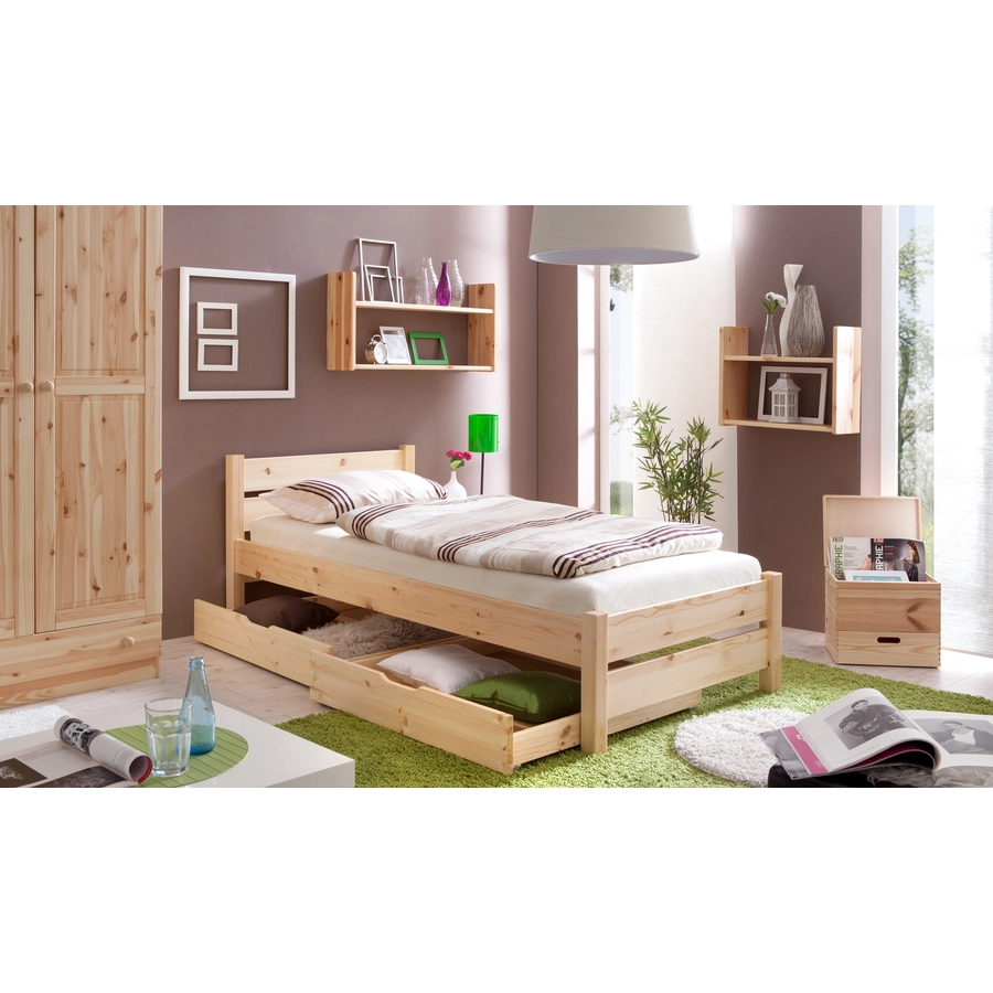 TICAA Massivholz Einzelbett Bora Kiefer Natur Natur
