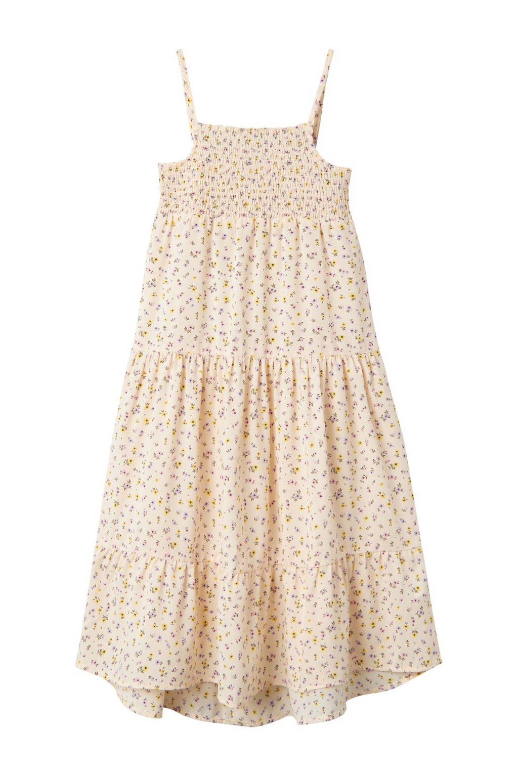 NAME IT maxi jurk NKFVINAYA met all over print en volant zachtgeel/lila