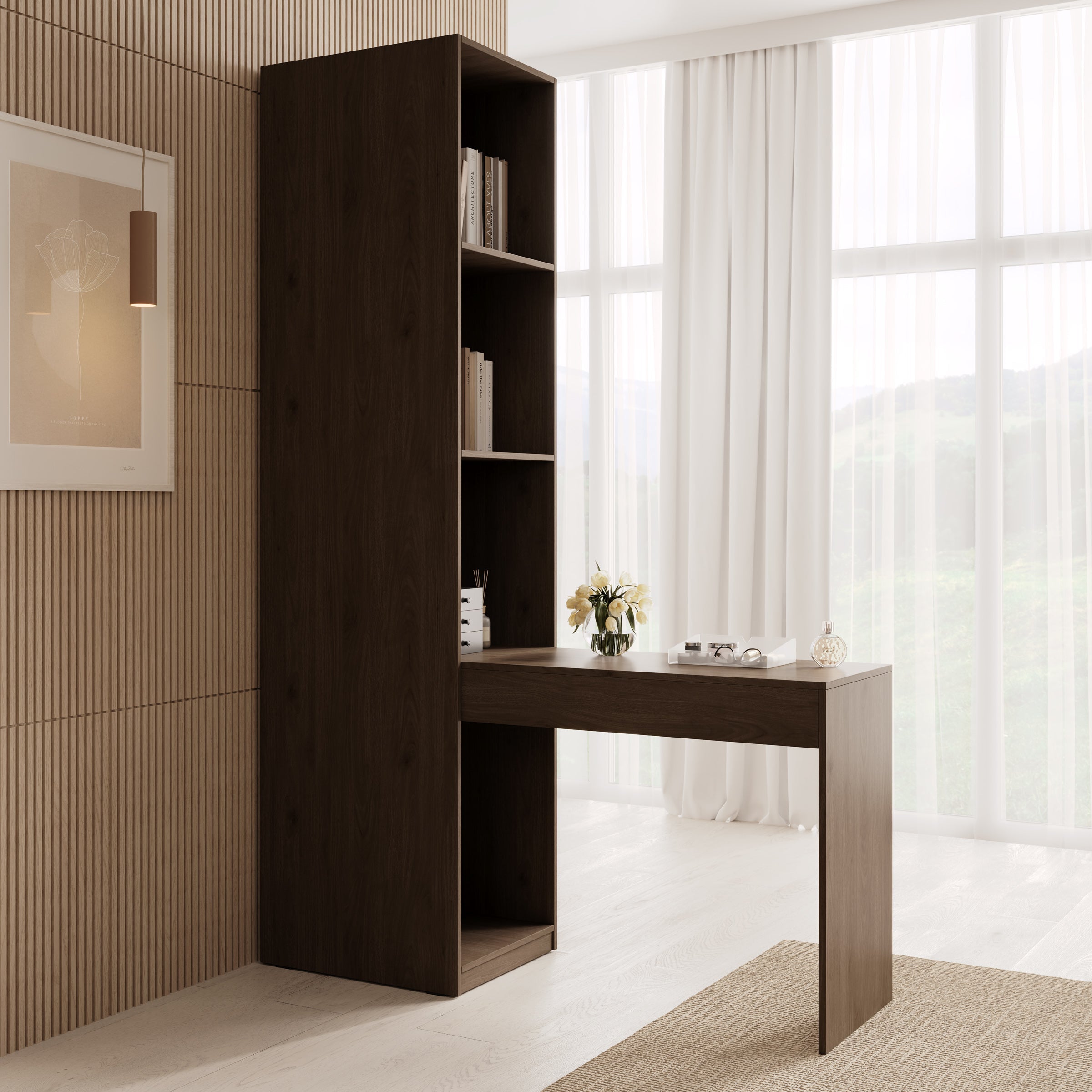 Meubella - Wangoo - Kaptafel - Donker eiken - 146x46x221 cm