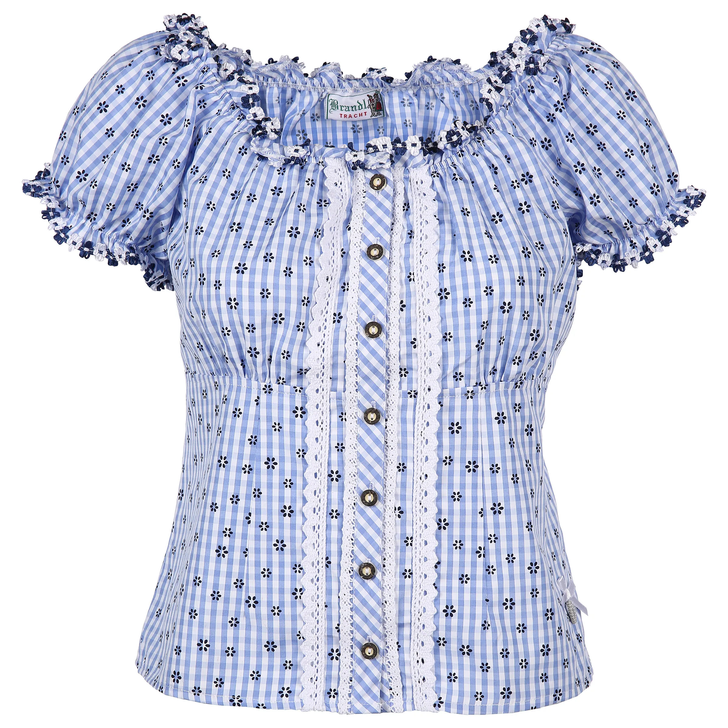 Damen Trachtenbluse mit Vichy Karo und Allover Print