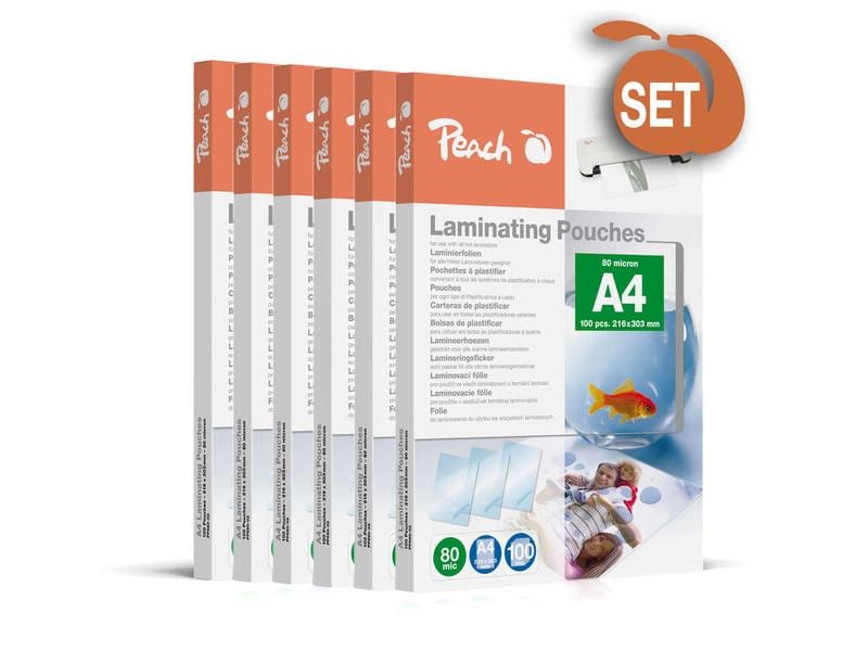 Peach Laminierfolie A4, 80 Mikron, 600 Stück, Glänzend Laminierfolie für Laminiergeräte