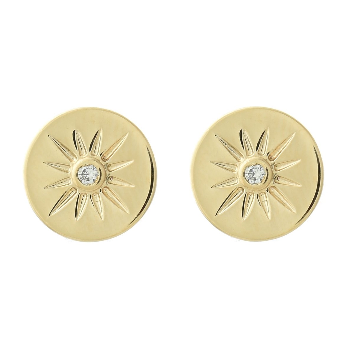 Boucles d'oreilles médaille soleil oxyde de zirconium Plaqué OR 750 3 microns
