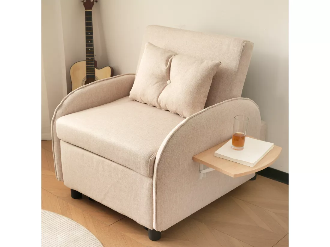 Canapé-lit simple multifonctionnel – avec fonction lit, chaise longue et fauteuil, canapé-lit réglable en trois positions, tables à thé pliantes