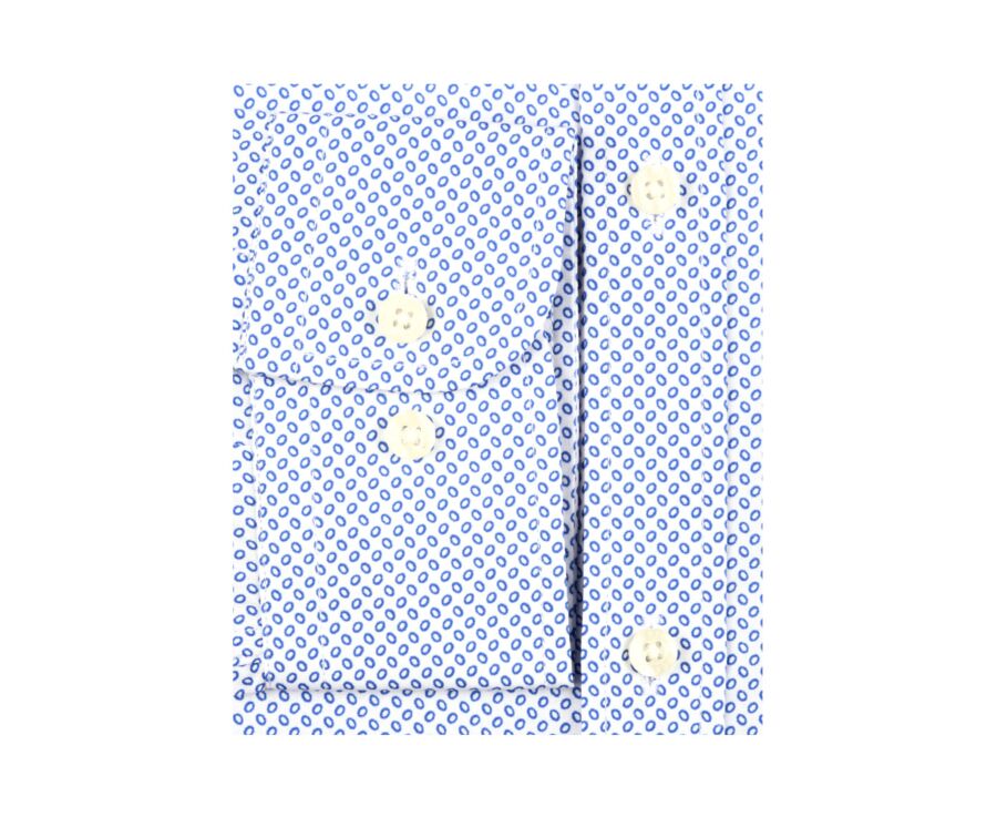Chemise coton blanche imprimée motifs bleus - Col français - ROMÉRIC