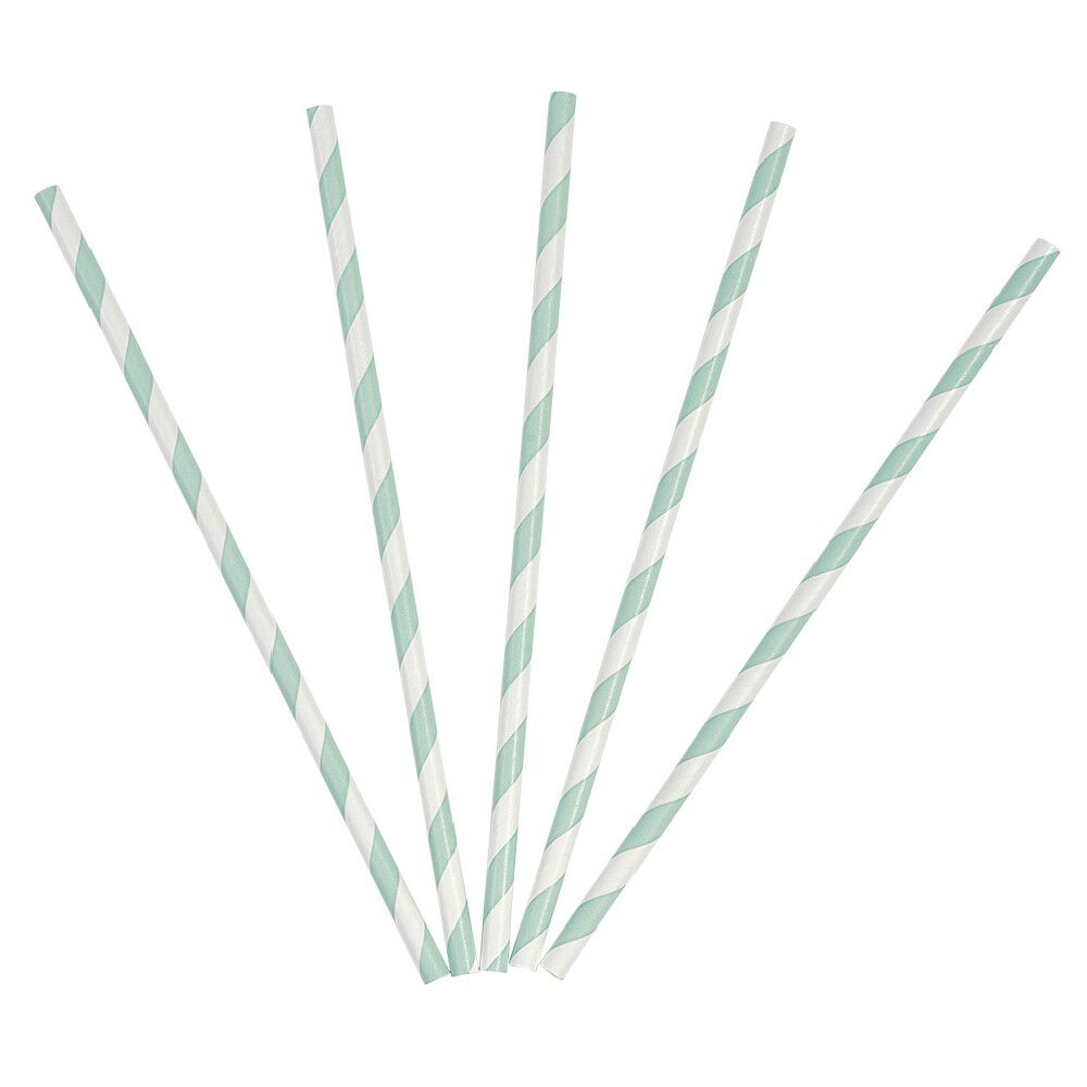 Paille en papier motif chevron blanc turquoise x20