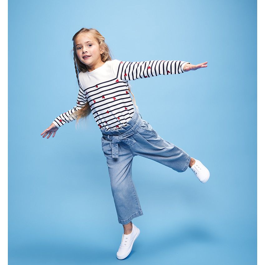 Jean coupe paperbag en denim avec ceinture pour fille - Bleu moyen