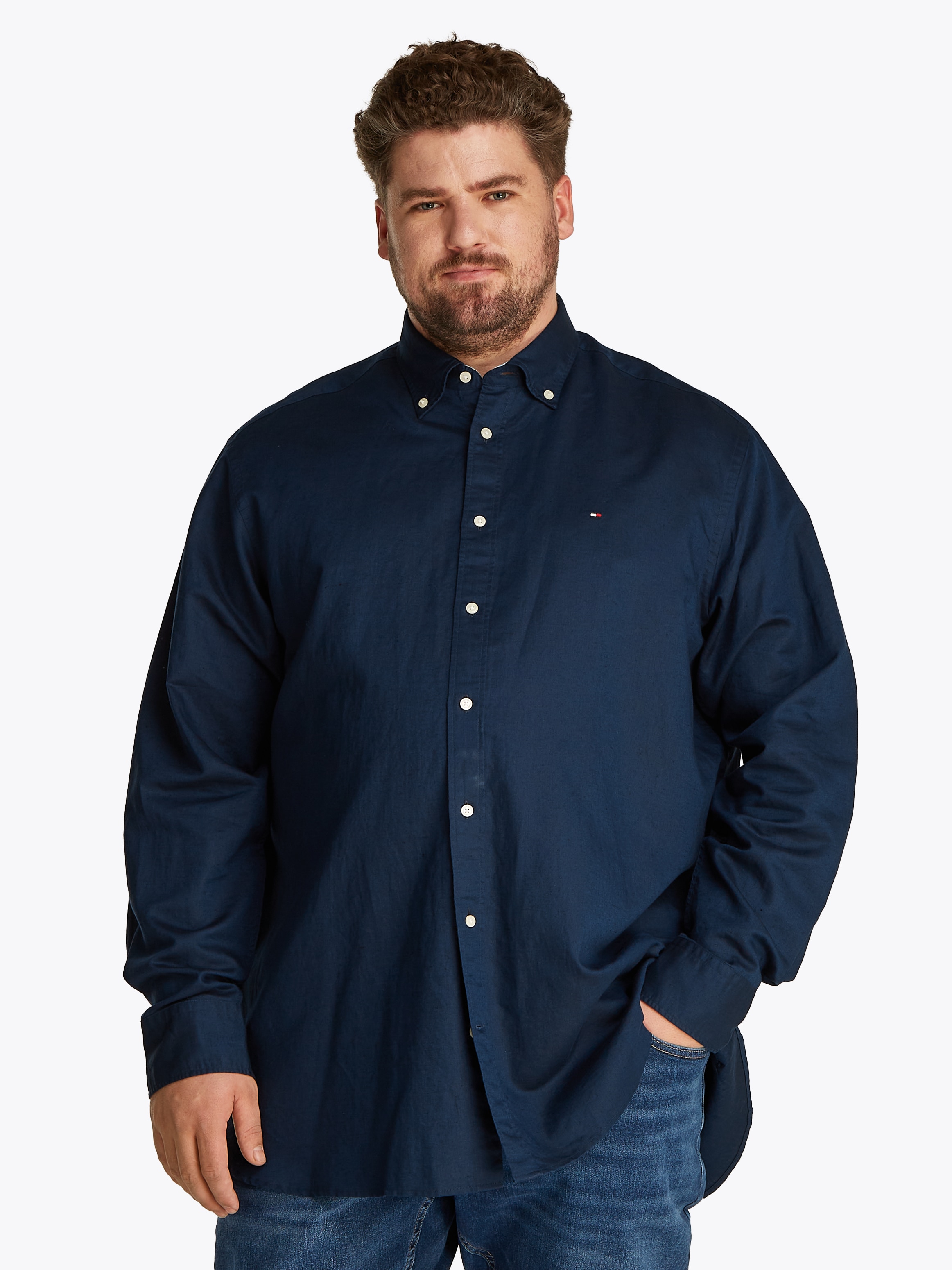 Tommy Hilfiger Big & Tall Langarmhemd »BT-LINEN BLEND SOLID«, Grosse Grössen