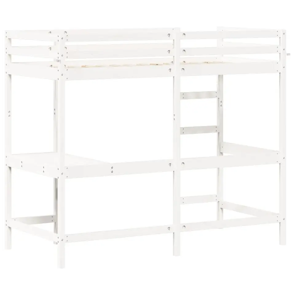 vidaXL - Hoogslaper met bureau - Wit - Massief grenenhout - 90x190 cm