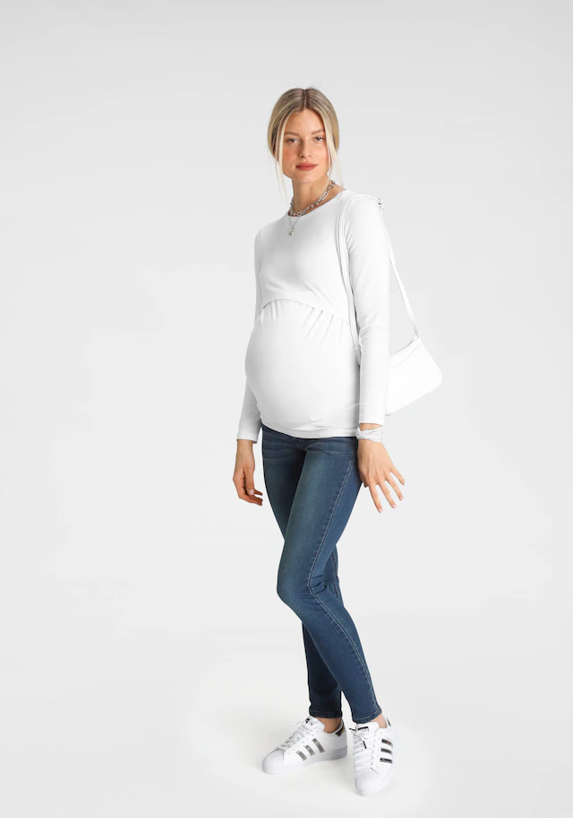 Neun Monate Umstandsjeans »Stretch-Jeans für Schwangerschaft und Stillzeit« Umstandsjeans mit hoher Leibhöhe,  ohne Gürtelschlaufen,  Waschung