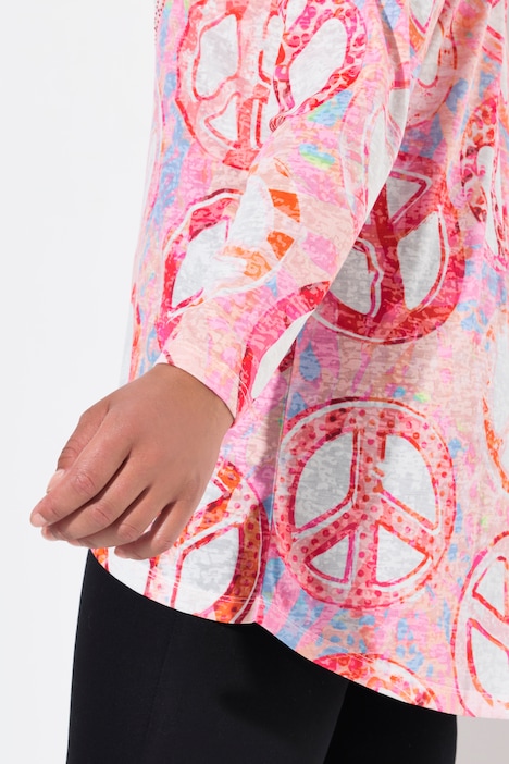 T-Shirt, A-Linie, Peace-Print, Langarm