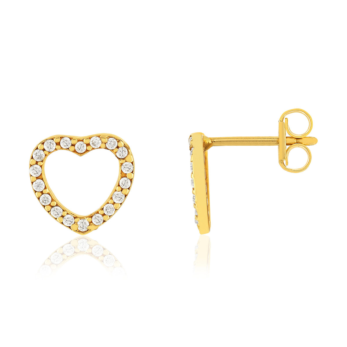 Boucles d'oreilles or 375 jaune zirconias, motif coeur.