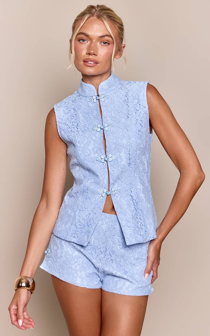 Bleu Layette Short Tailleur En Dentelle Structurée