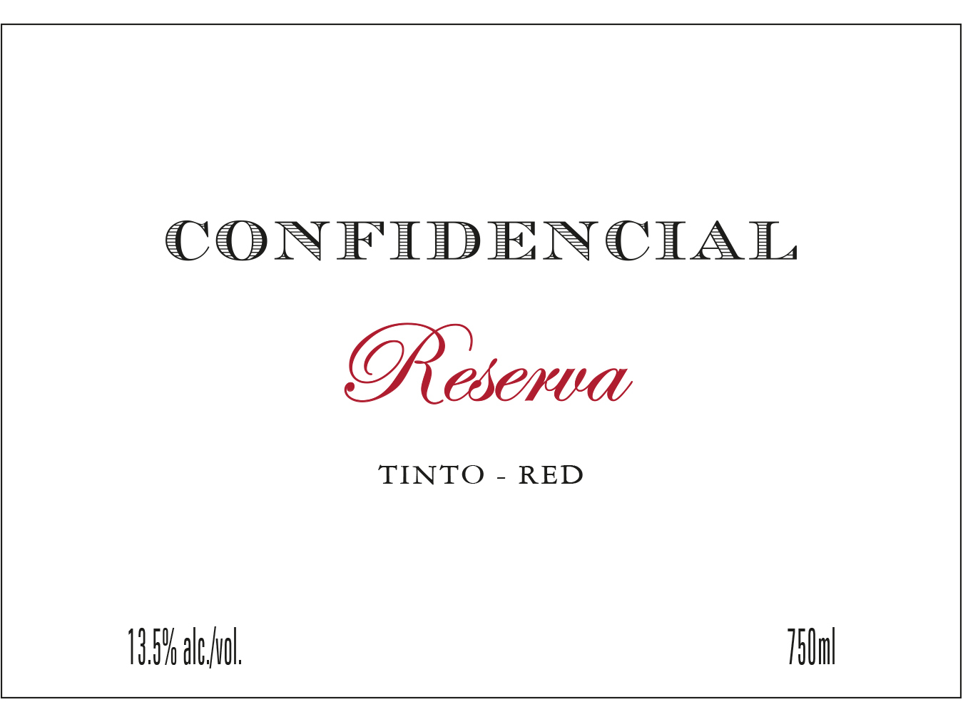 VINHO TINTO CONFIDENCIAL RESERVA LISBOA 0.75L