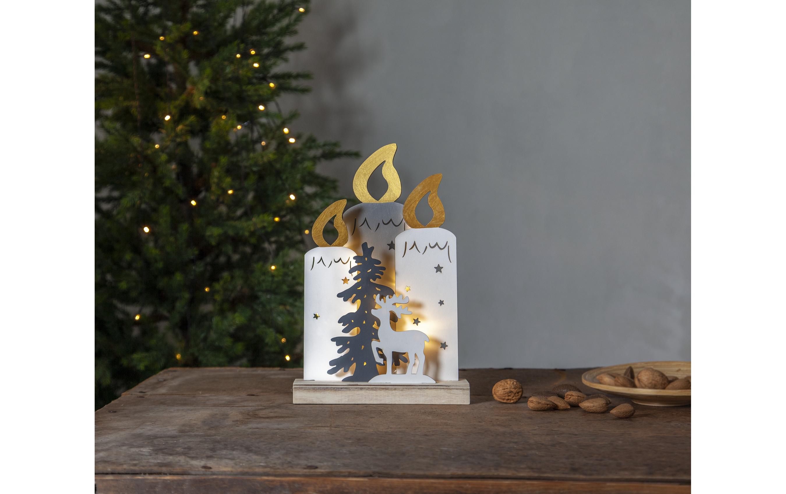 Tischdeko Kerzenständer Fauna, 34 cm, HolzBeleuchtete Weihnachtskerzen