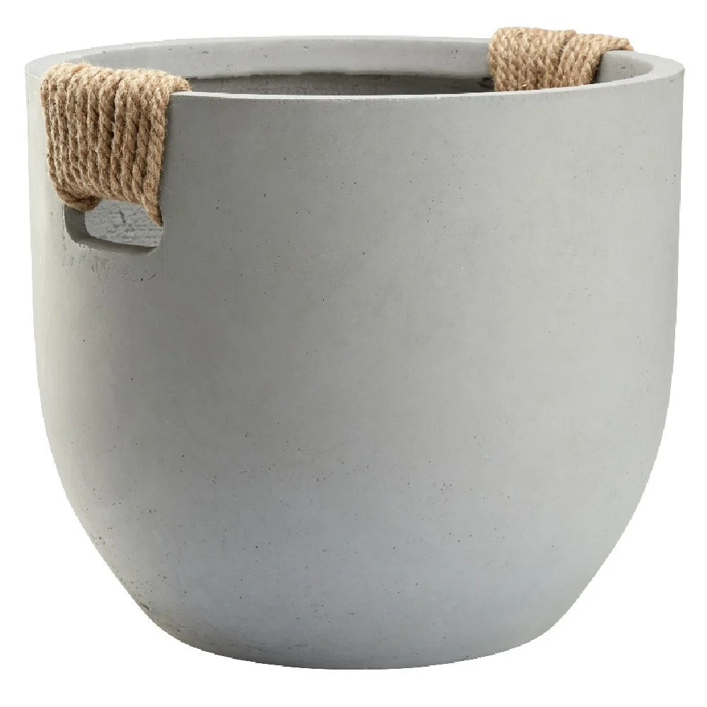 Pot fibre d'argile rond gris poignée en corde Ø45xH39cm