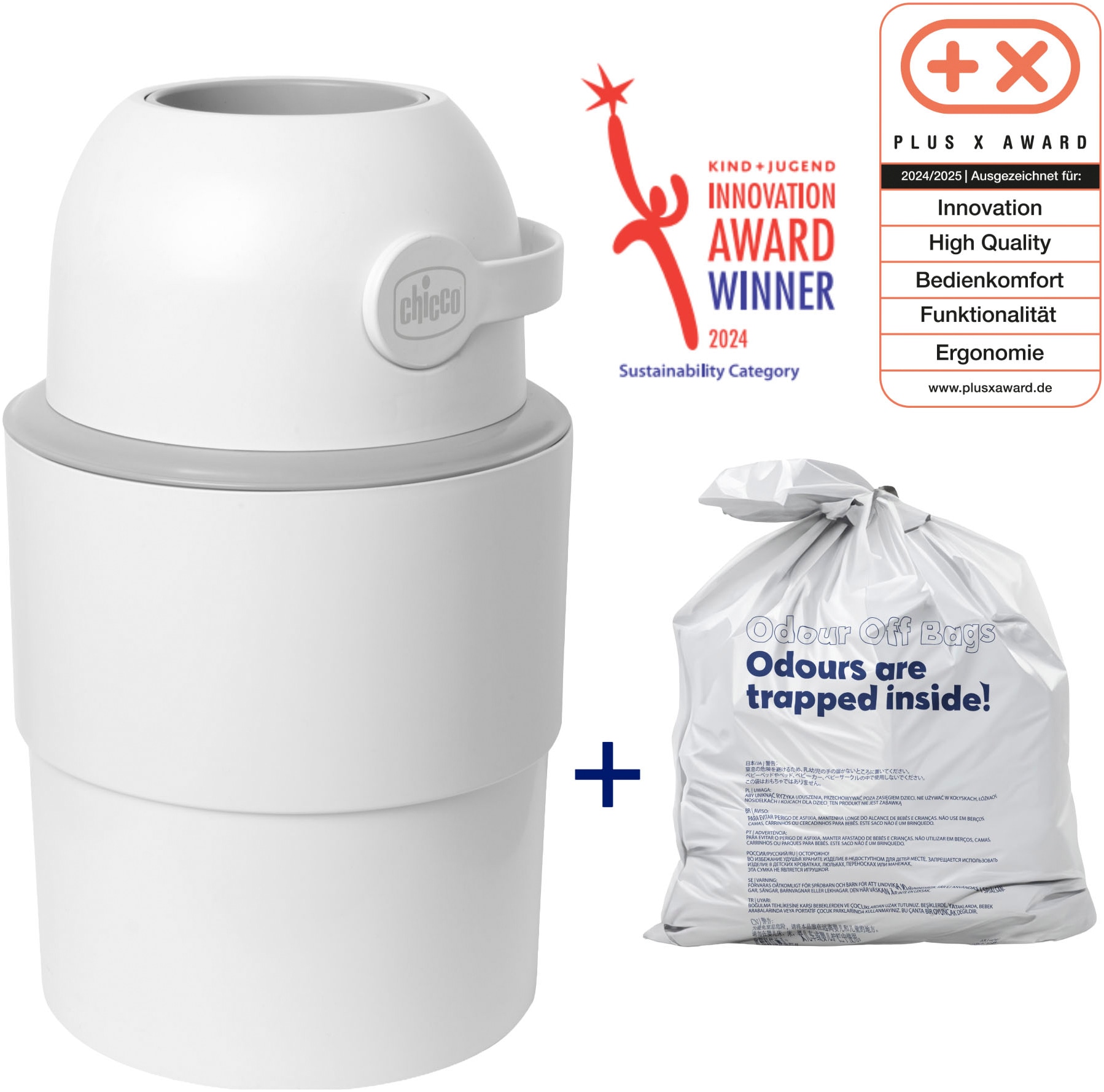 Chicco Windeleimer »Odour Off« inkl. 1 Pack Müllbeutel Odouzr off; teilweise aus recyceltem Material