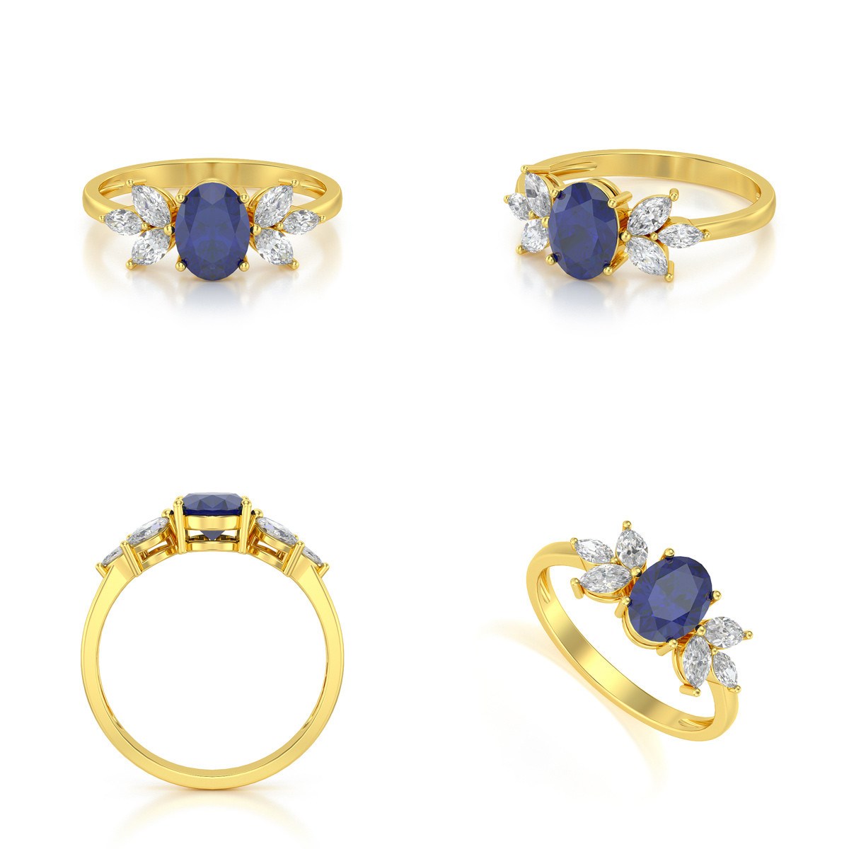 Bague ADEN Or 585 Jaune Saphir et diamants 1.938grs