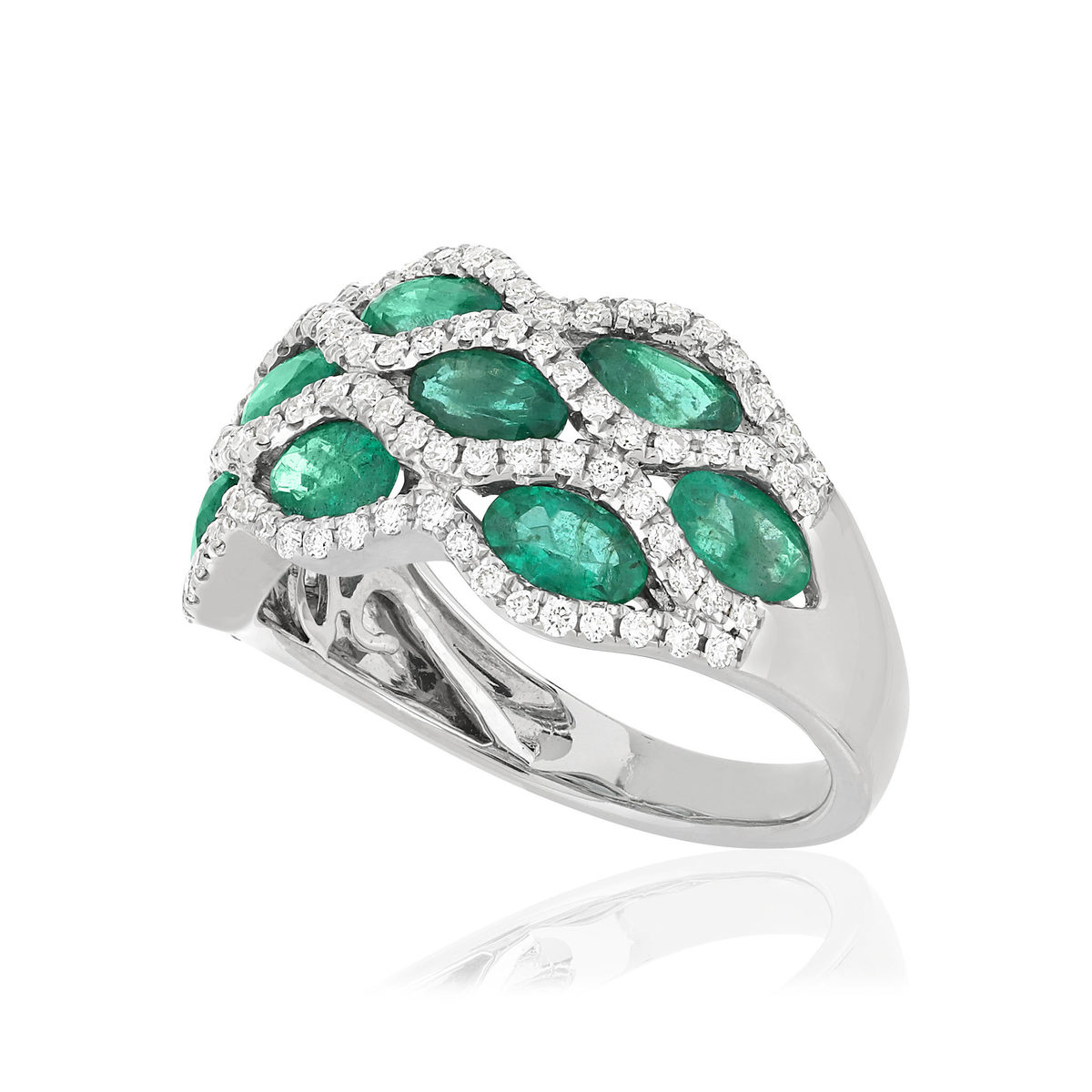 Bague or blanc emeraude diamant