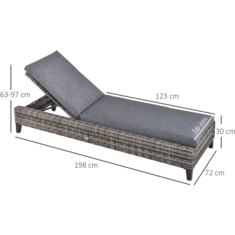 Outsunny Gartenliege mit Kissen grau