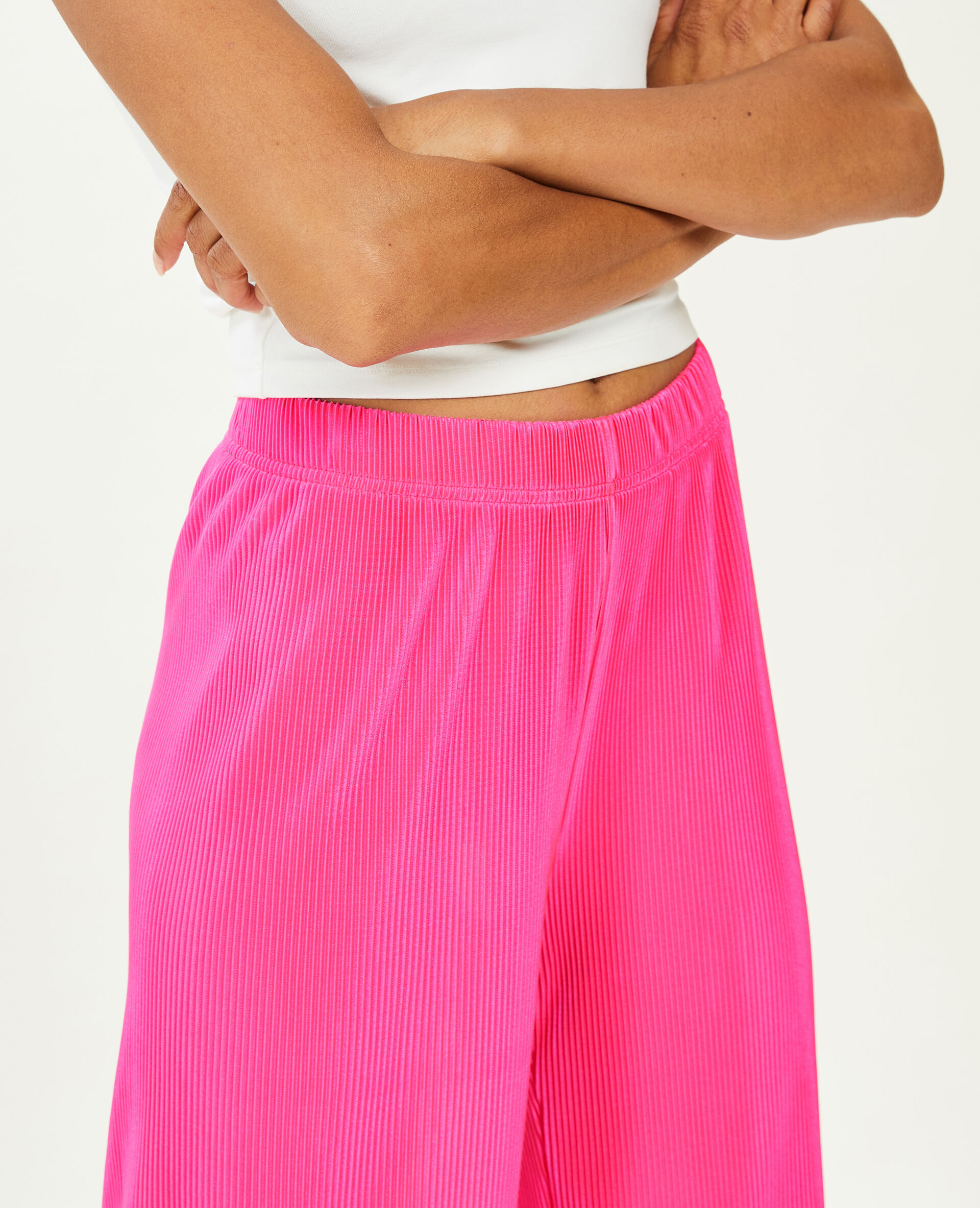 Pantalon large maille plissée - Rose fuchsia