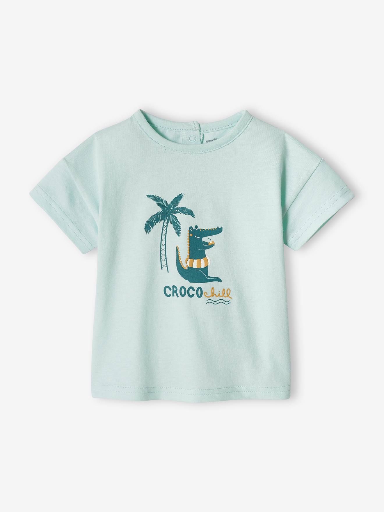 Camiseta de manga curta laranja para bebê com estampa de crocodilo