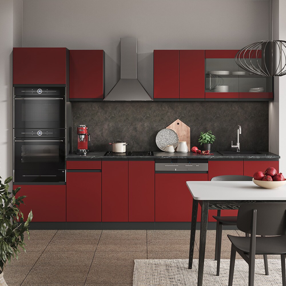Vicco Küchenzeile Küchenblock Einbauküche R-Line J-Shape Anthrazit Rot 300 cm modern Küchenschränke Küchenmöbel