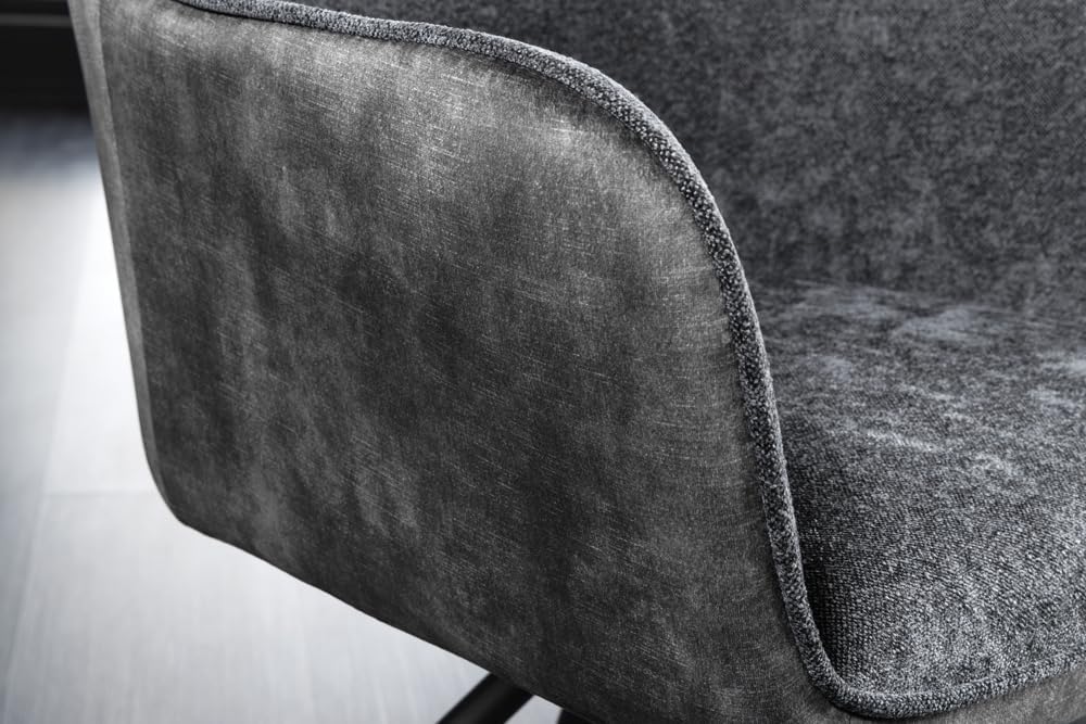 Riess Ambiente Drehbarer Stuhl Verona dunkelgrau Samt Strukturstoff mit Armlehne Metallbeine schwarz Esszimmerstuhl Küchenstuhl