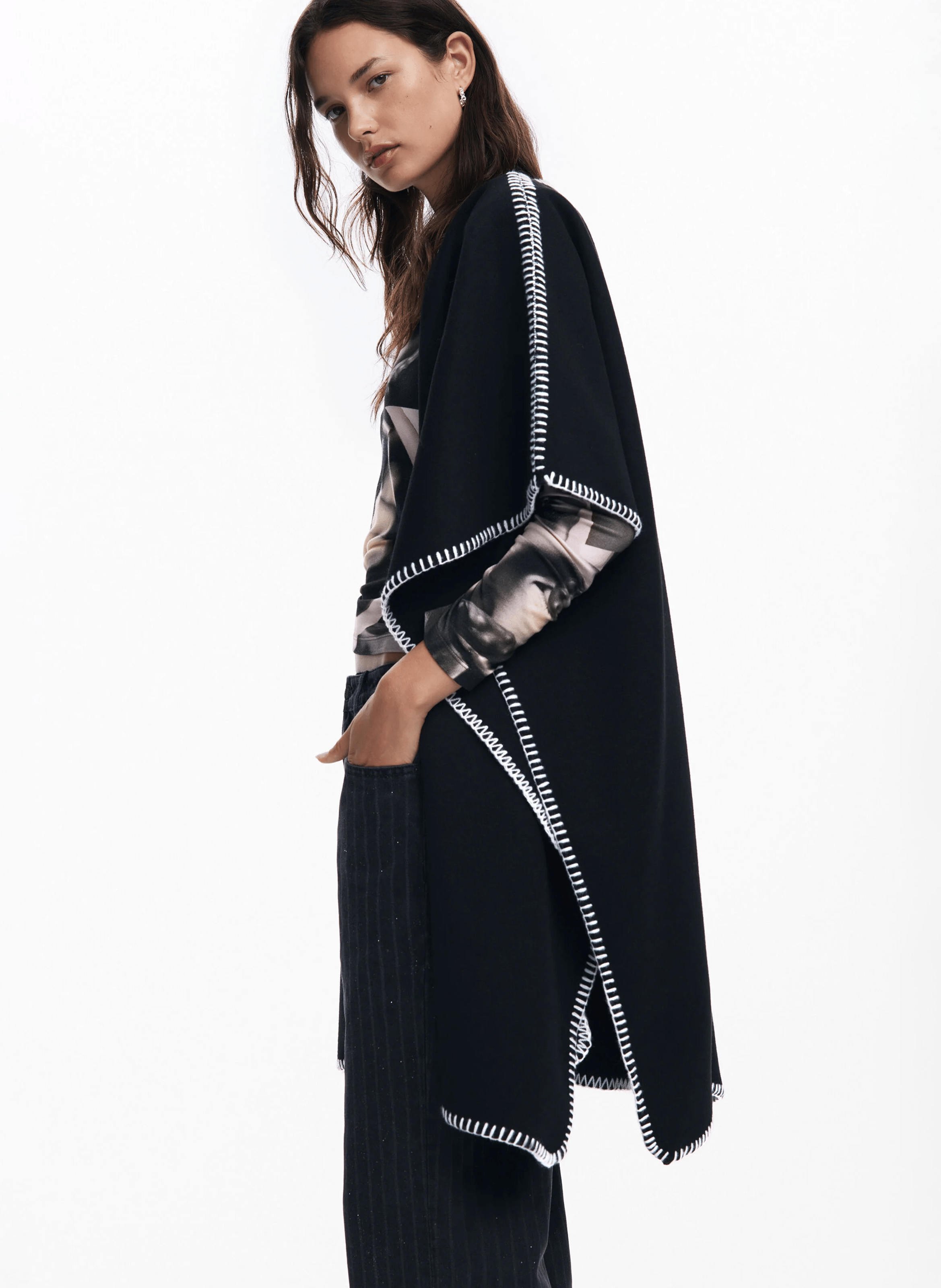 Poncho ample en maille | Noir