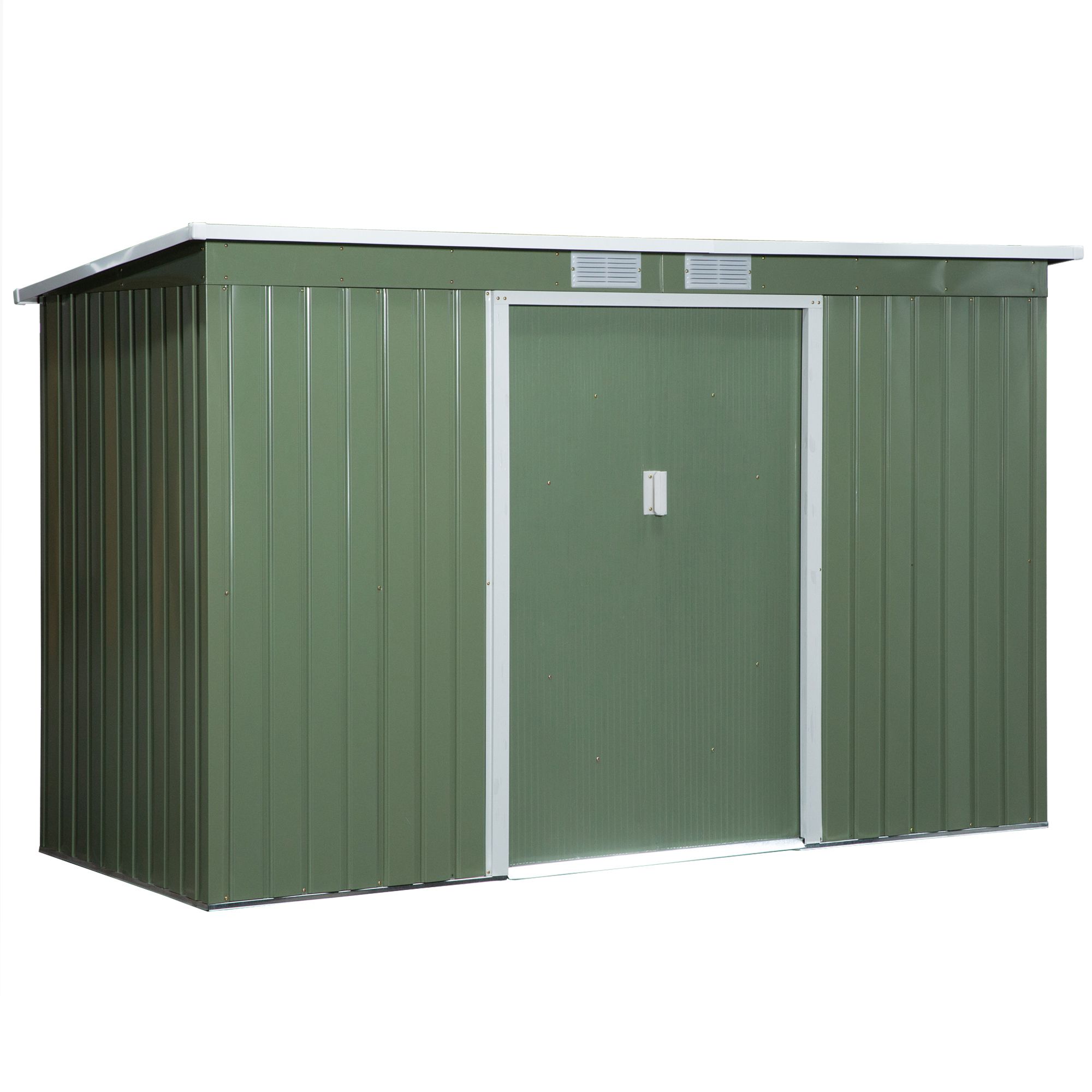 Casinha de Jardim Outsunny 213x130x172 cm com Base de 2,42 m², em Metal, para Armazenamento de Ferramentas Externas, com 2 Portas Deslizantes e 2 Janelas, Verde