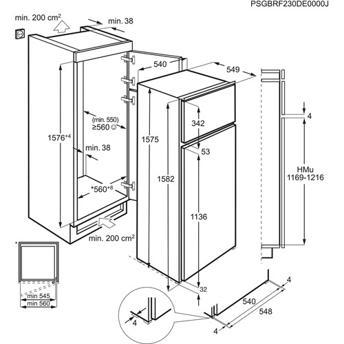 Réfrigérateur congélateur en haut Electrolux ETS5LE16S - Encastrable 158 cm